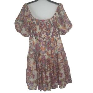 Flying Tomato Dress Size Large Paisley Floral Tiered Smocked Sheer Boho